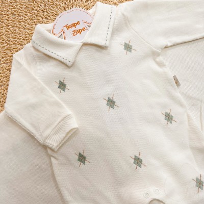Saída de Maternidade Tricotil (Tricot 100% Algodão) - Off White Losango